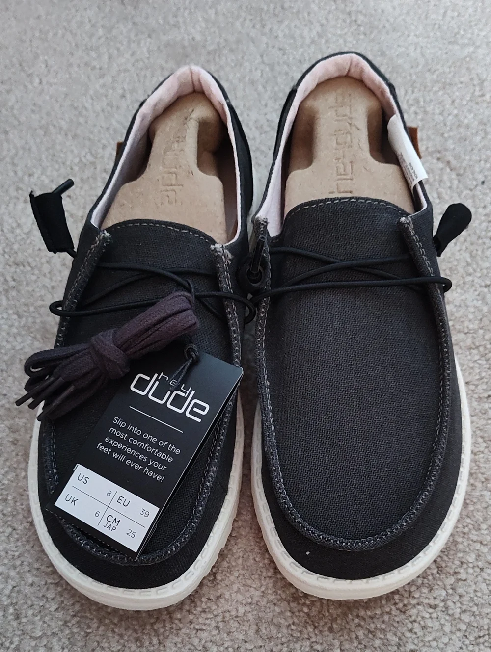 Hey Dude Women's Slip-On Flats in Charcoal with Light Pink Lining